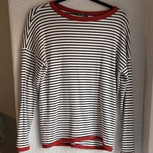 Pink Clover‎ Striped Long Sleeve Ribbed Soft Alt Top Rust Trim Size M
